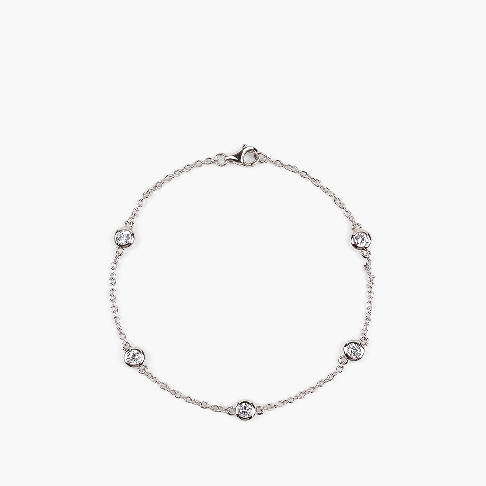 Starlight Delicate Platinum Plated 925 Sterling Silver Station Bracelet