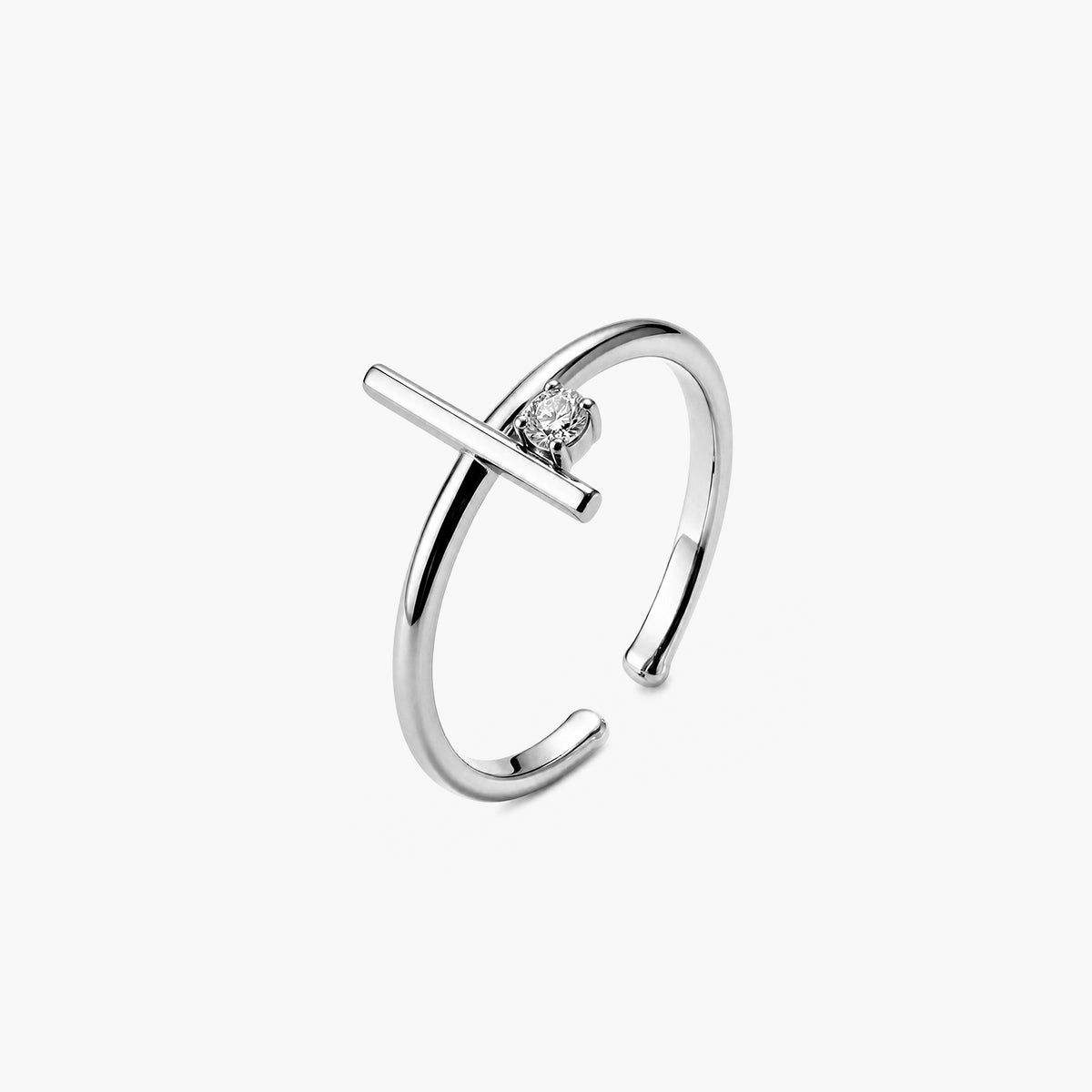 Statement Crystal Bar Platinum Plated 925 Sterling Silver Ring