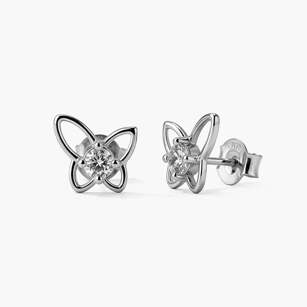 Petite Butterfly Crystal Platinum Plated 925 Sterling Silver Studs