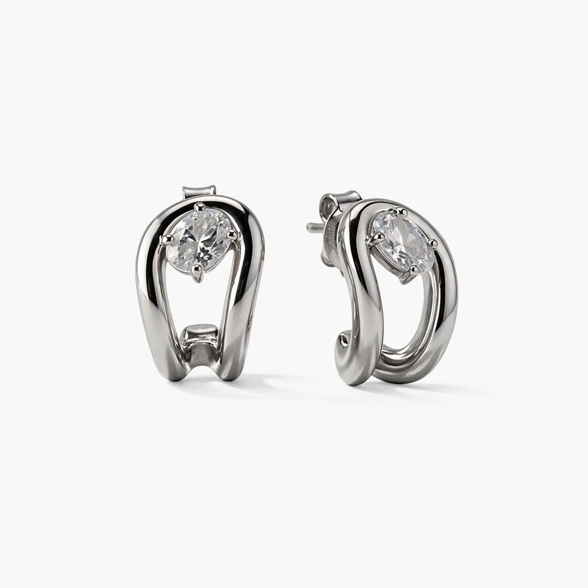 Sculpted Crystal Platinum Plated 925 Sterling Silver Earrings