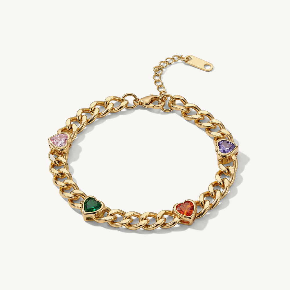 Multicolor Heart Gem Cuban Chain Bracelet