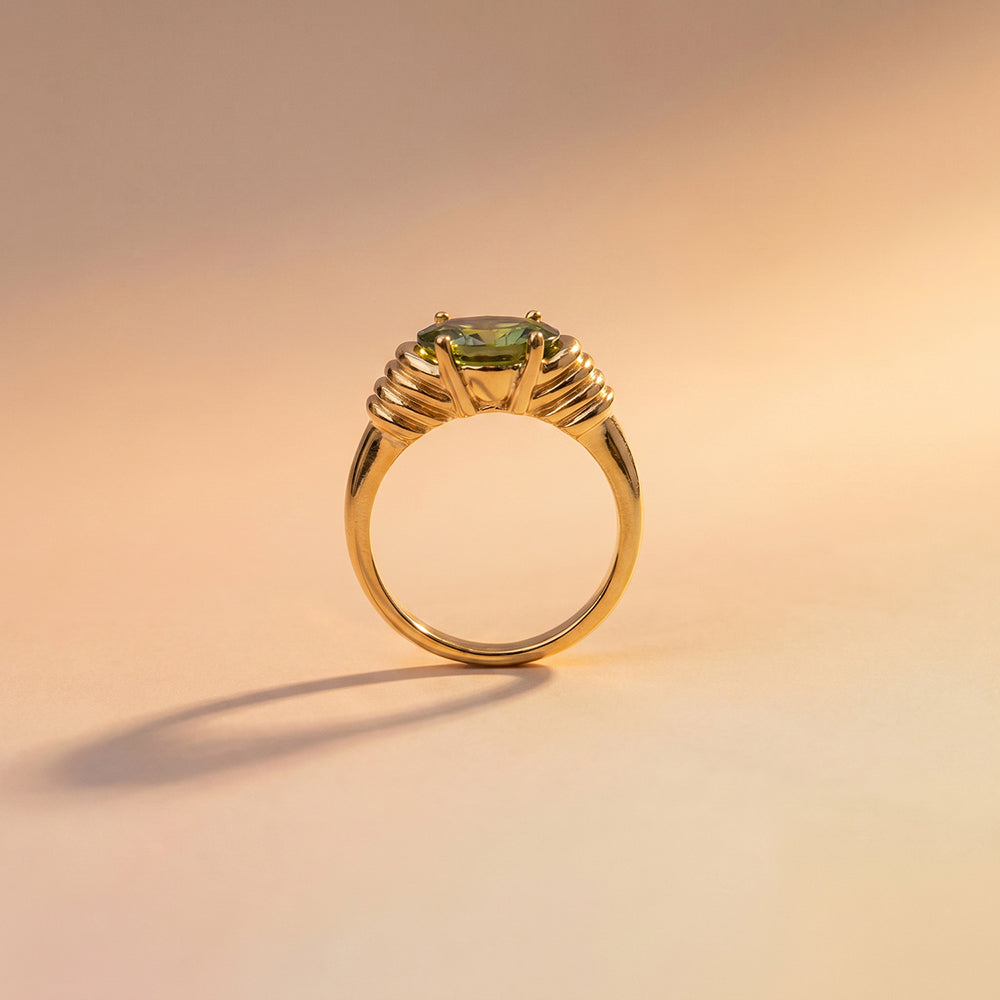 FANCY INTENSE YELLOWISH GREEN PS Ring Vintage Style Green White 