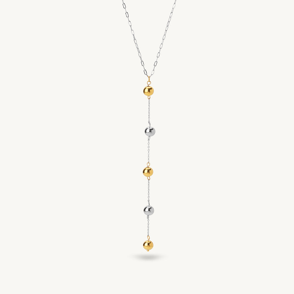 Dual Tone Ball Linked Lariat Necklace