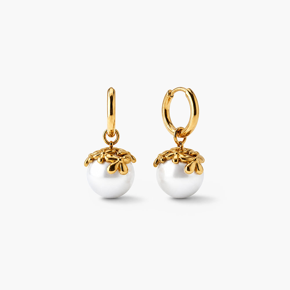 Floral Top Pearl Drop Earrings