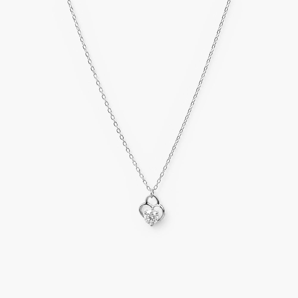 Open Heart Solitaire Platinum Plated 925 Sterling Silver Necklace