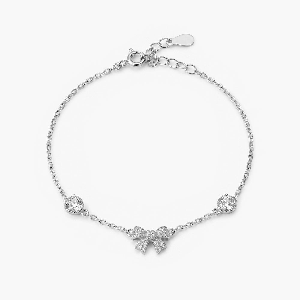 Delicate Bow Motif 925 Sterling Silver Bracelet