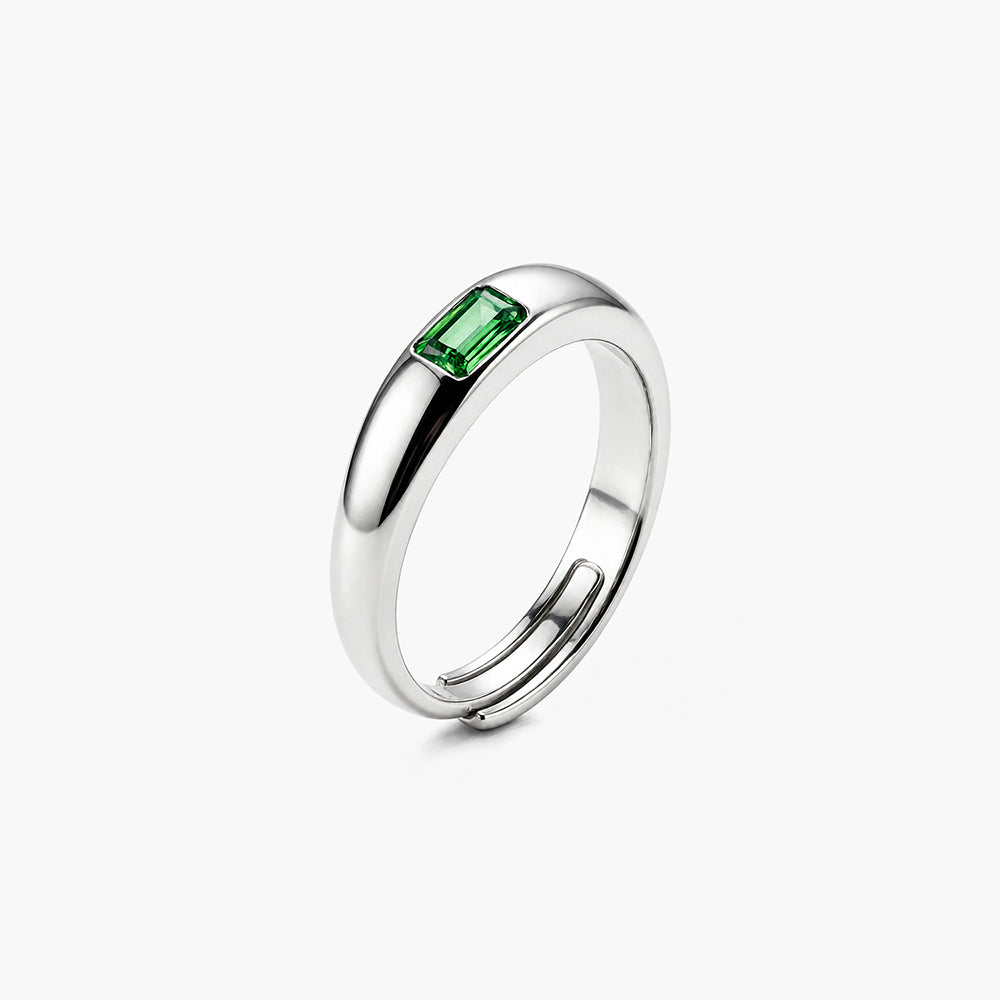 Luminous Emerald Minimalist Platinum Plated 925 Sterling Silver Ring