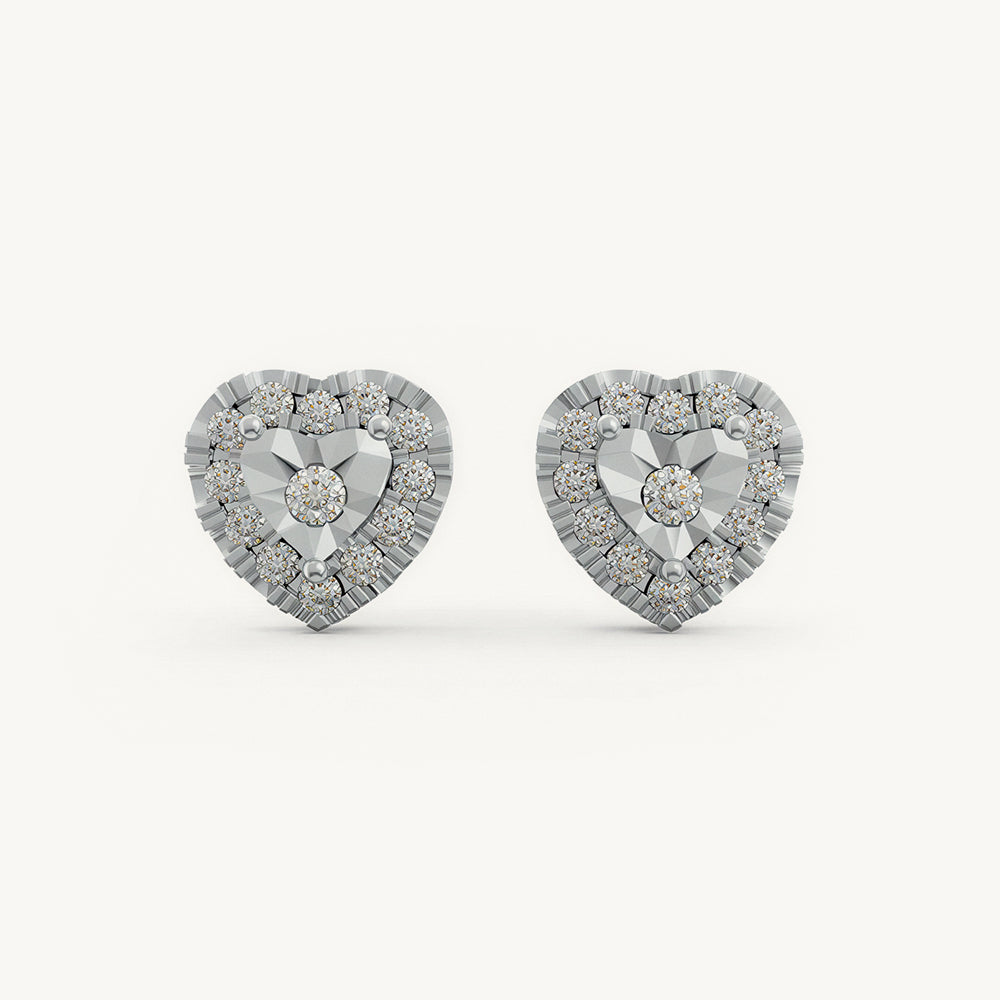 Romantic Heart 925 Sterling Silver Lab Grown Diamond Stud Earrings