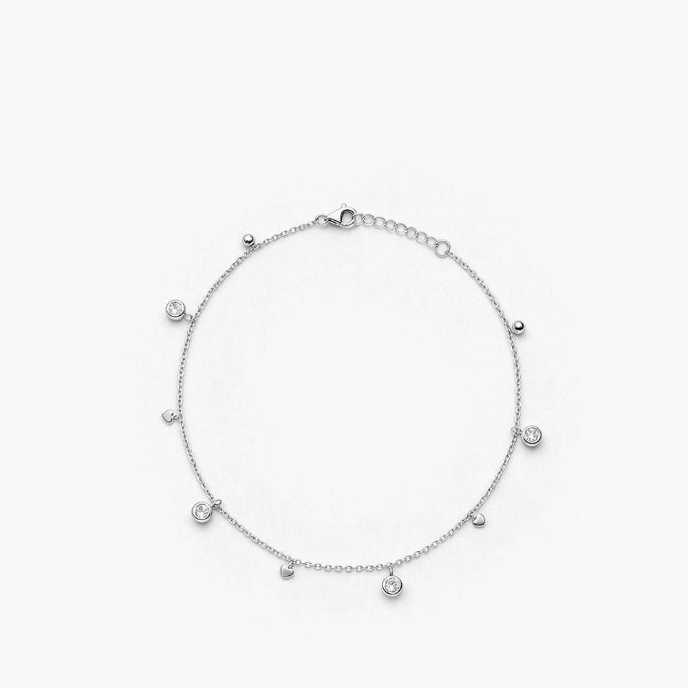 Floating Crystal Platinum Plated 925 Sterling Silver Anklet