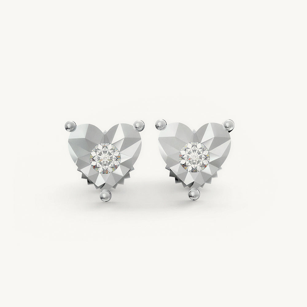 Dainty Heart 925 Sterling Silver Lab Grown Diamond Stud Earrings
