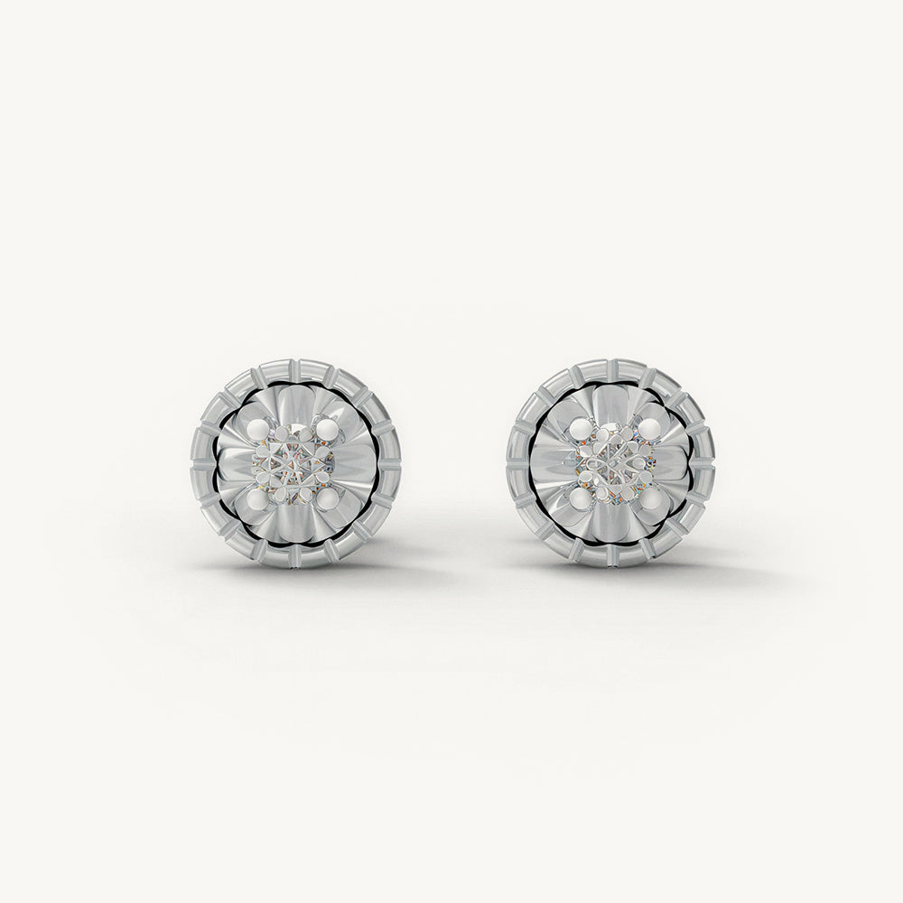 Halo Round 925 Sterling Silver Lab Grown Diamond Stud Earrings