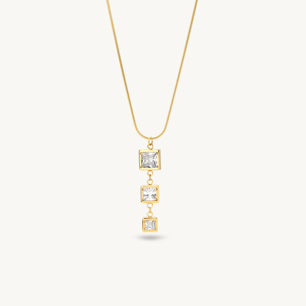 Trio Square Drop Lariat Necklace
