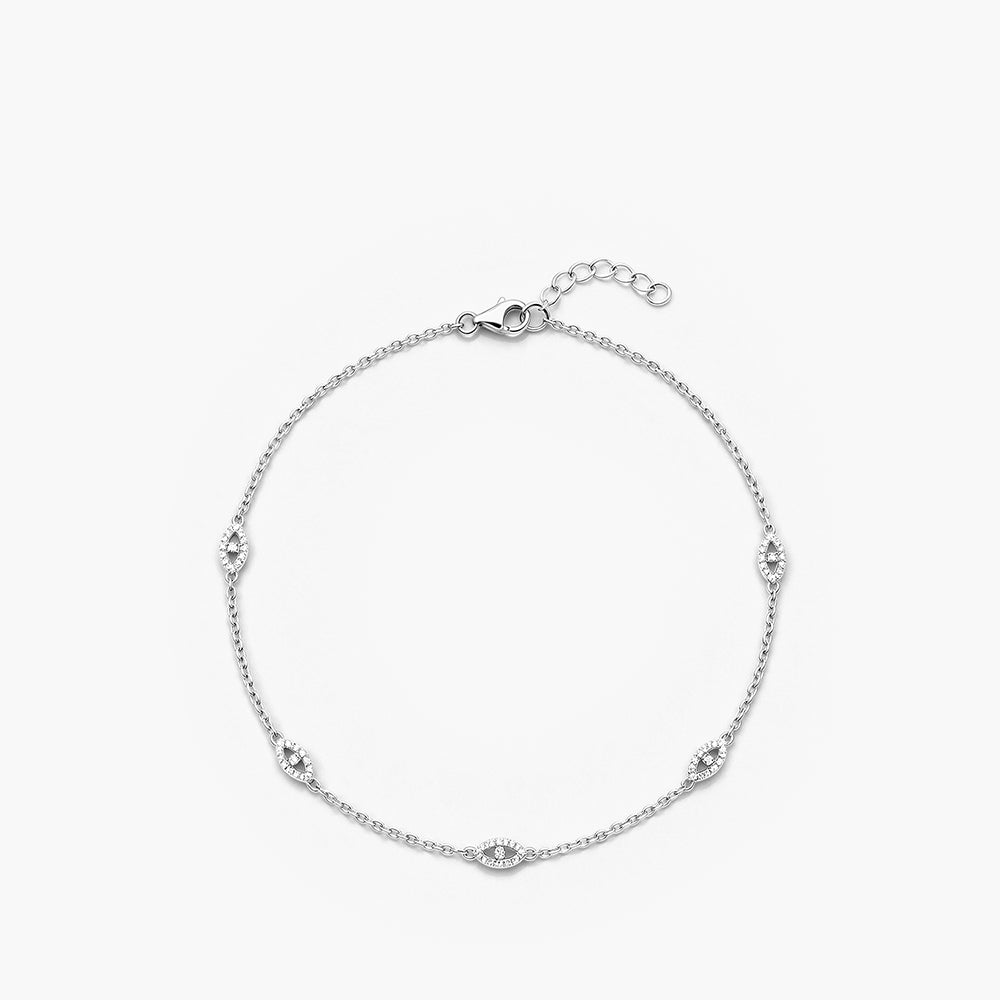 Crystal Station Platinum Plated 925 Sterling Silver Anklet
