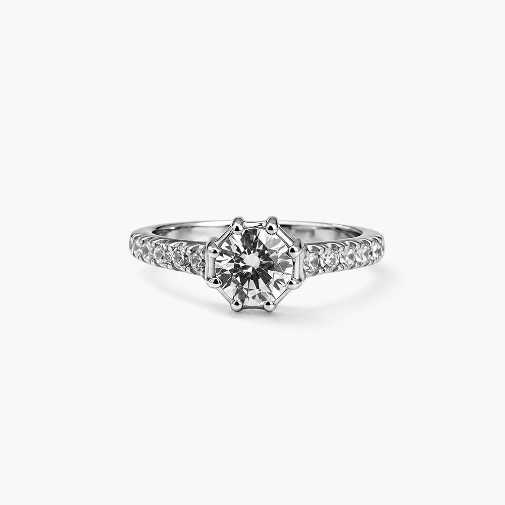 Round Solitaire with Accents 925 Sterling Silver Ring