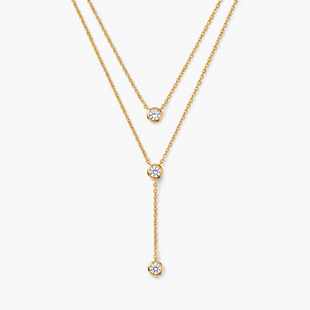 Two Layered Solitaire Drop Necklace