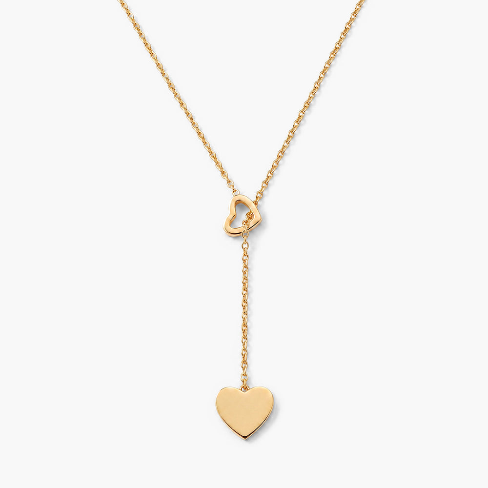 Two Heart Gold Lariat Necklace