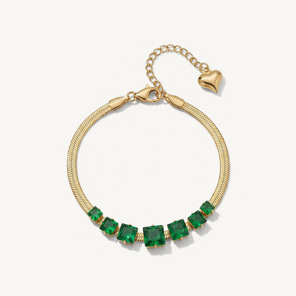 Green Crystals Accent Snake Chain Bracelet