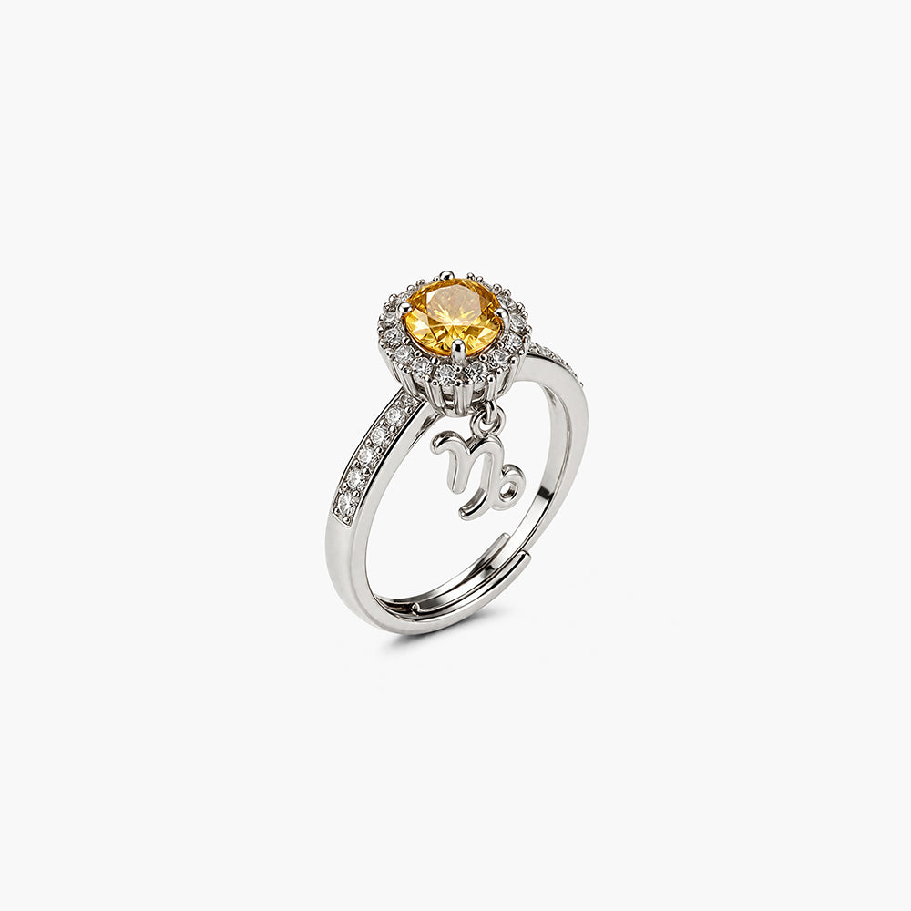 Radiant Citrine Scorpio Platinum Plated 925 Sterling Silver Ring