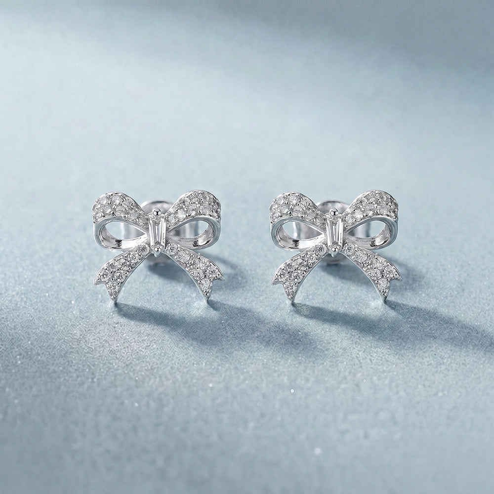 Crystalline Bow 925 Sterling Silver Earrings