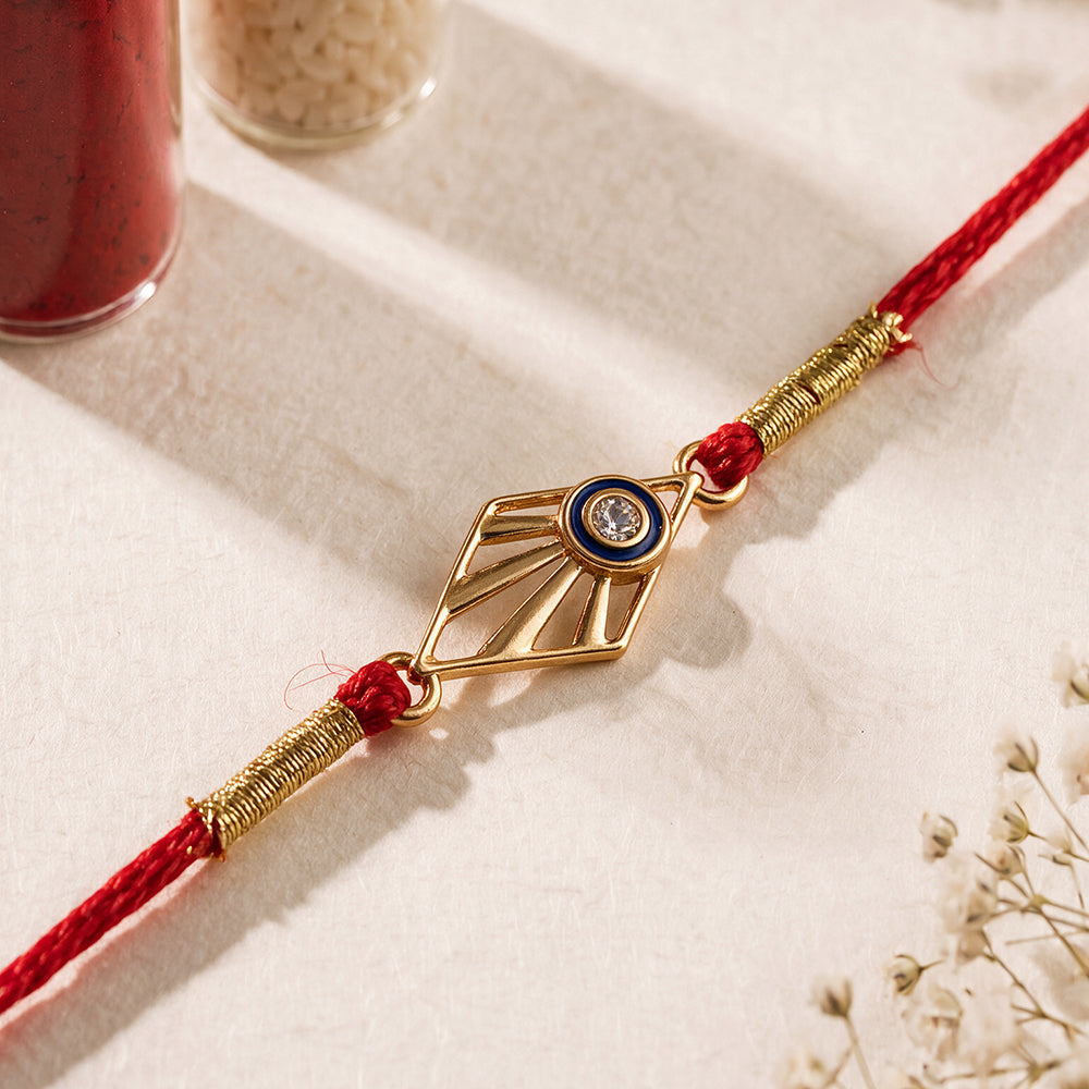 Diamond Frame Evil Eye Fine Silver Rakhi