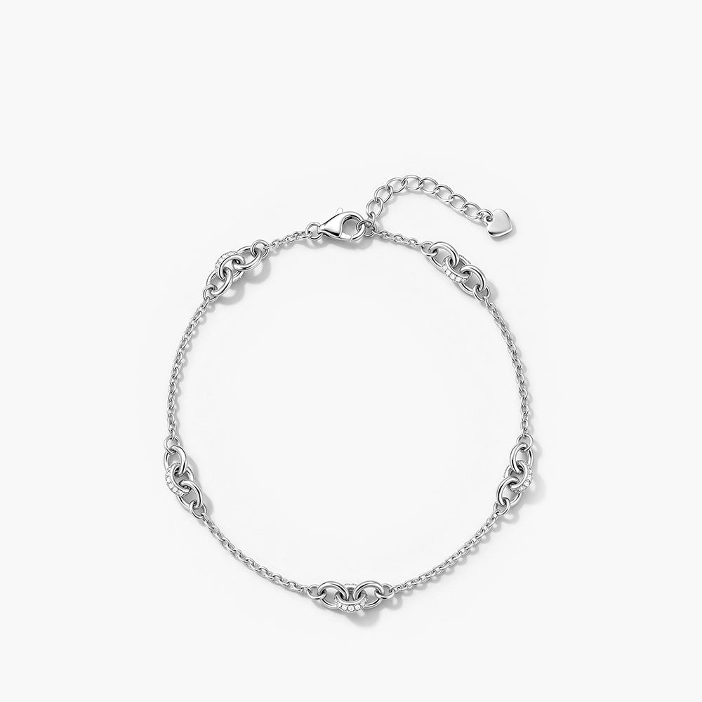 Crystal Link Platinum Plated 925 Sterling Silver Anklet