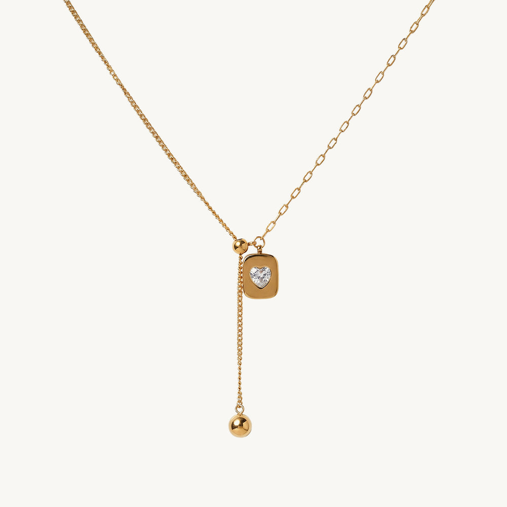 Sparkle Heart Frame Lariat Necklace
