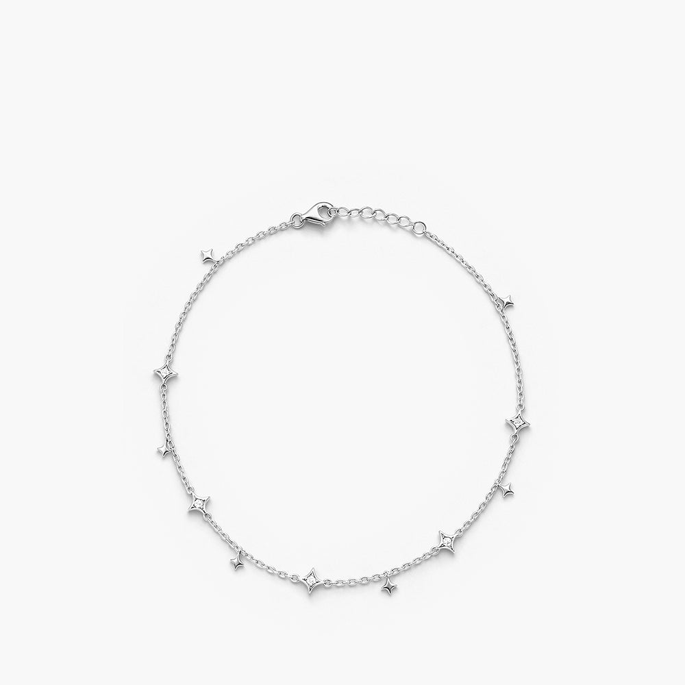 Crystal Petal Station Platinum Plated 925 Sterling Silver Anklet