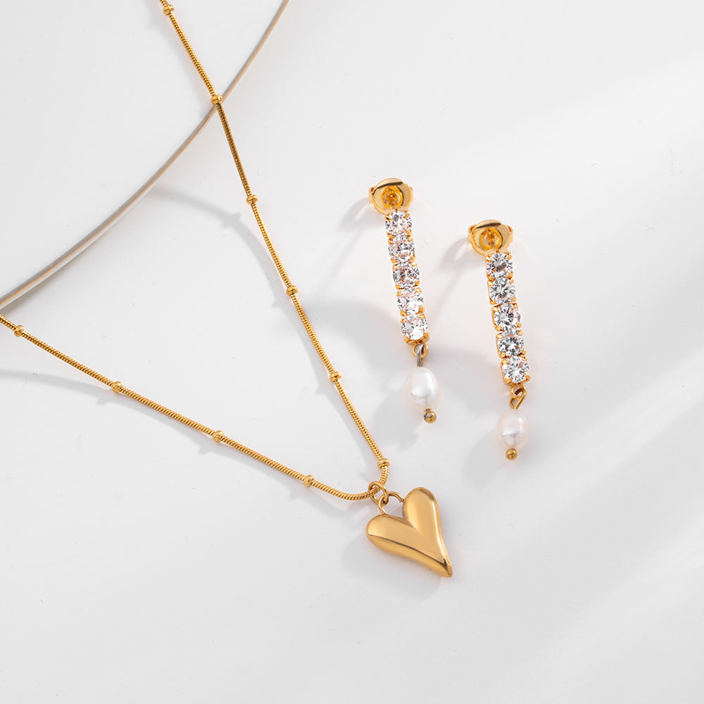 Pearl Drop Heart Elegance Jewellery Set