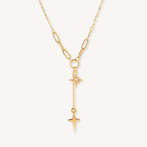 Modernistic Cross Lariat Necklace