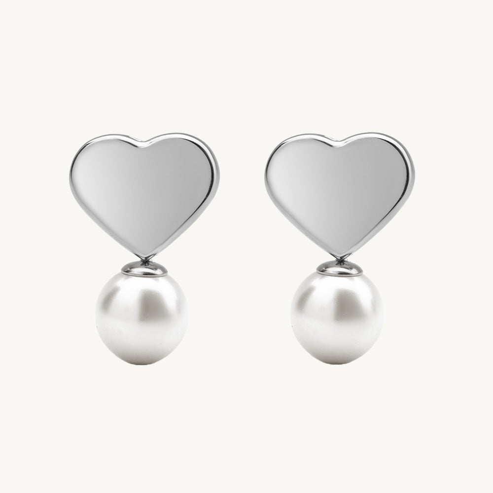 Sleek Heart Pearl Accent Stud Earrings