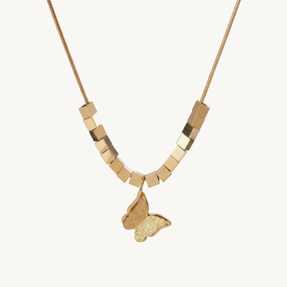 Cube Beaded Butterfly Pendant Necklace