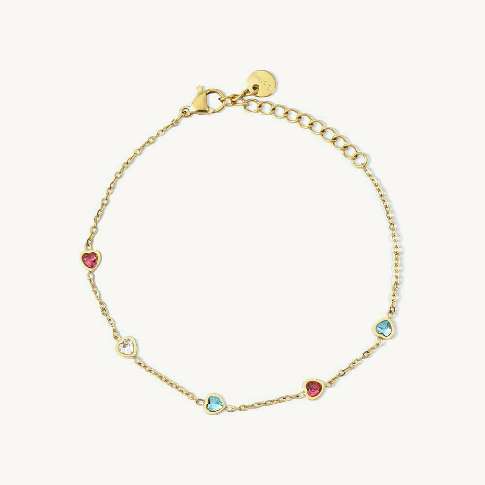 Rainbow Heart Stones Chain Bracelet