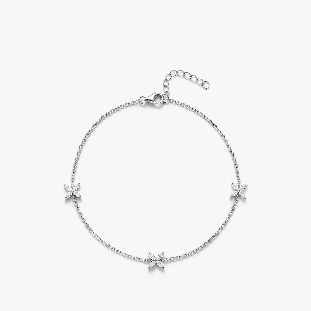 Flutter Crystal Platinum Plated 925 Sterling Silver Anklet