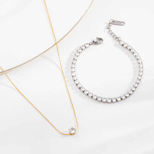 Delicate Diamond Studded Necklace & Diamond Affair Bracelet Combo Set