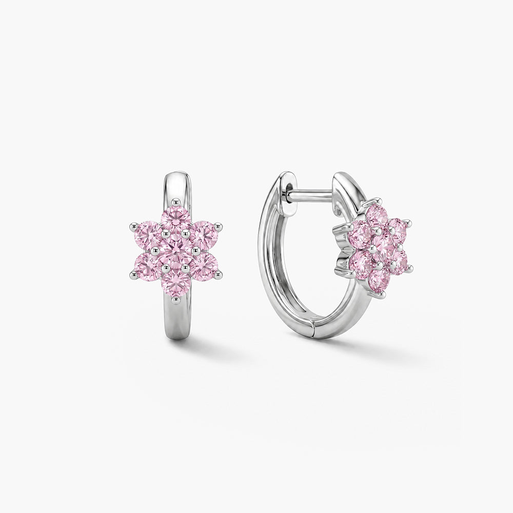 Graceful Sakura Bloom Platinum Plated 925 Sterling Silver Hoop Earrings
