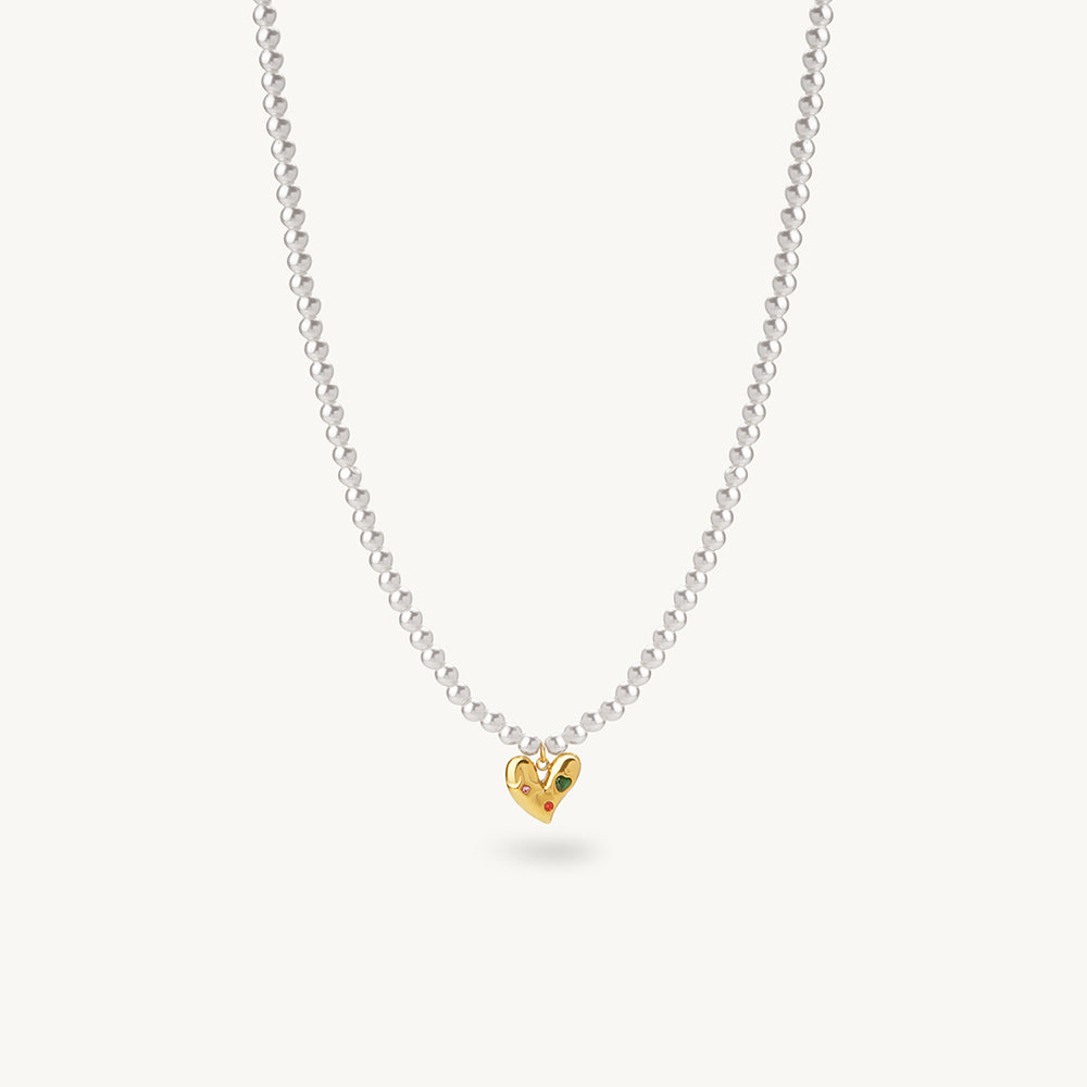 Ivory Pearl Gleaming Heart Pendant Necklace