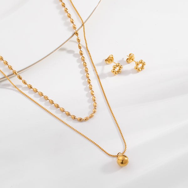 Two-Layered Bead Necklace & Classic Chic Stud Earrings Combo Set