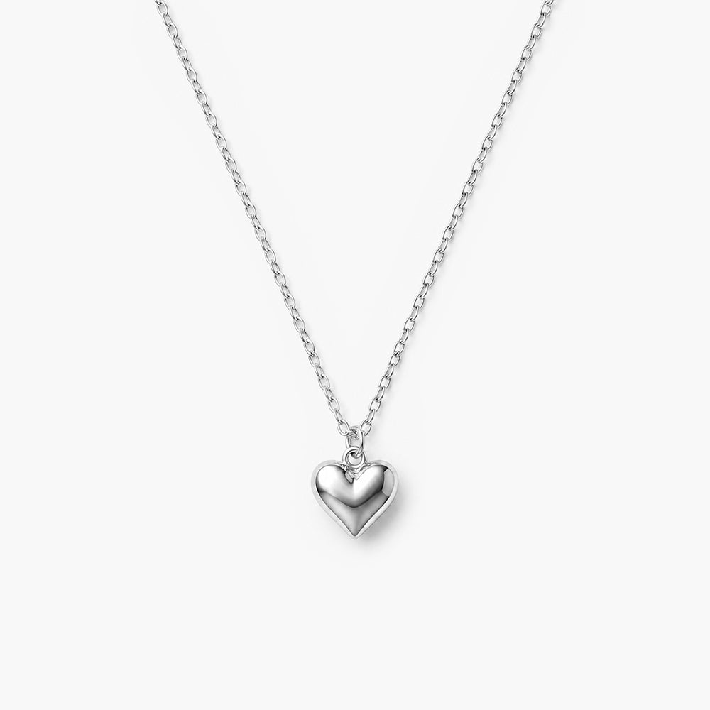 Puffy Heart Platinum Plated 925 Sterling Silver Necklace