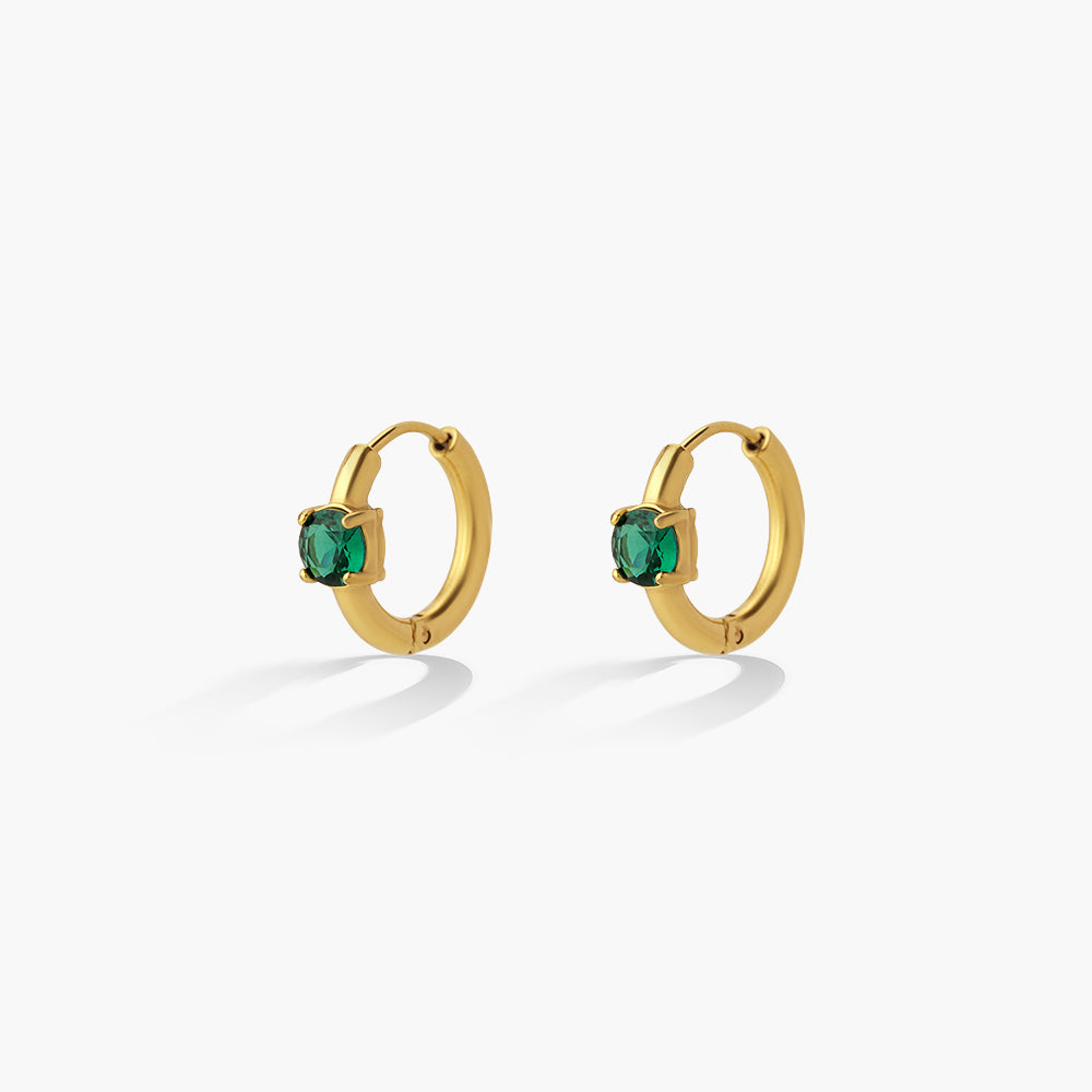 Green Crystal Gold Hoop Earrings