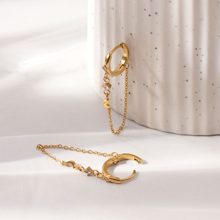 Hoop & Dangling Chain Earrings-4