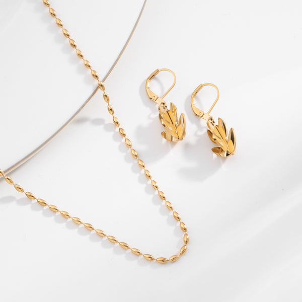 Gold Beaded Necklace & Golden Tulip Earrings Combo Set