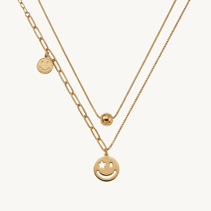 Charming Dual Smiley Layer Necklace – PALMONAS