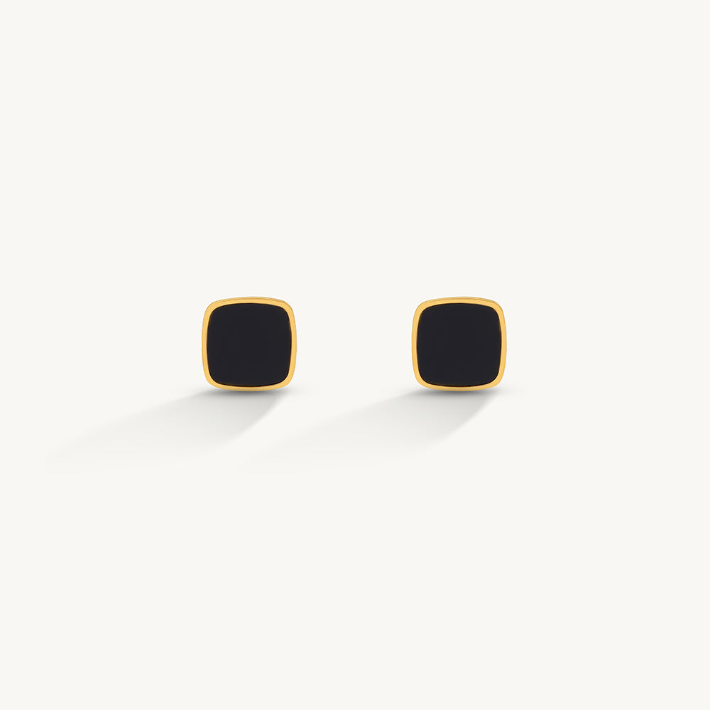 Square Black Stone Stud Earrings