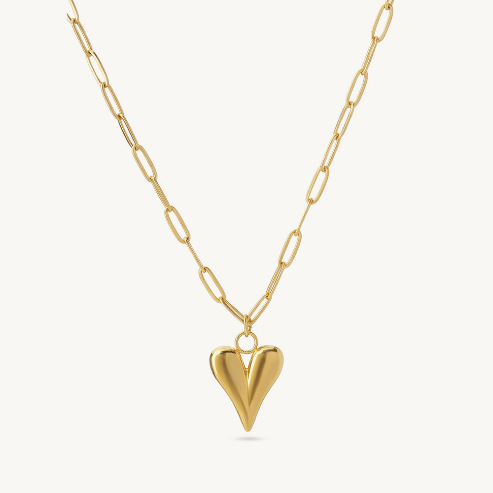 Bold Sculpted Heart Drop Chain Necklace