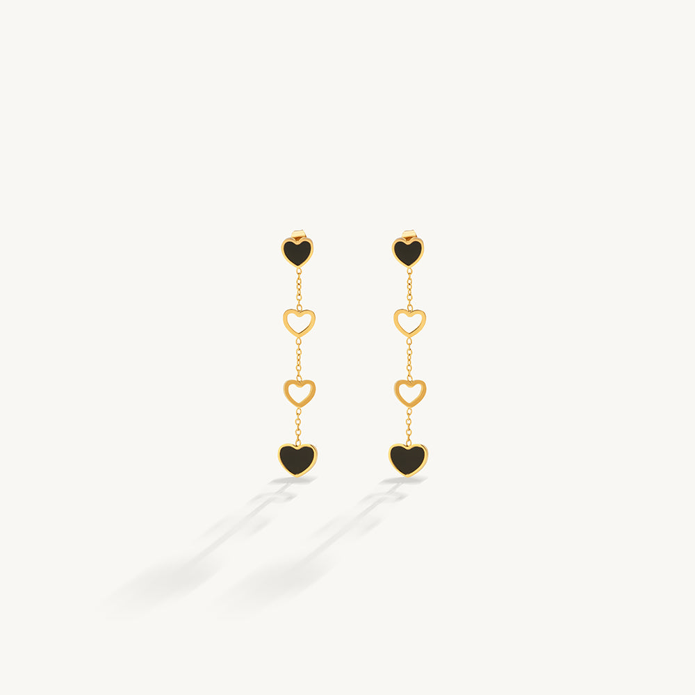Noir Halo Heart Linked Dangle Earrings