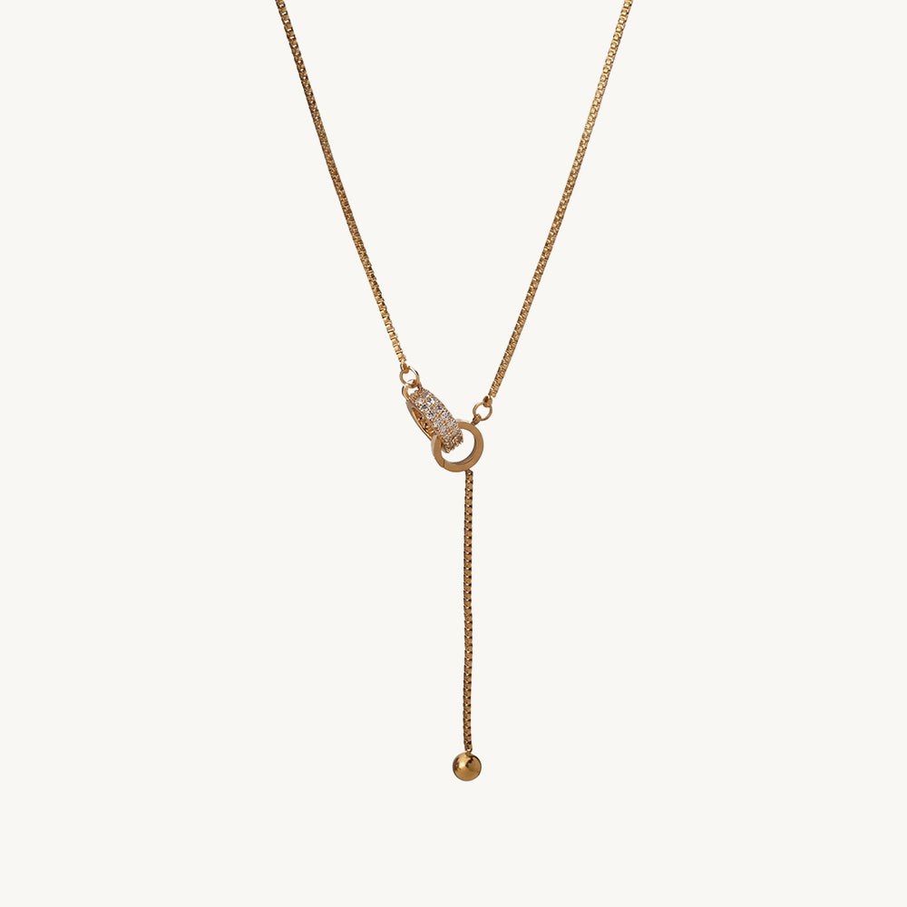 Minimal Ring Accent Ball Drop Lariat Necklace