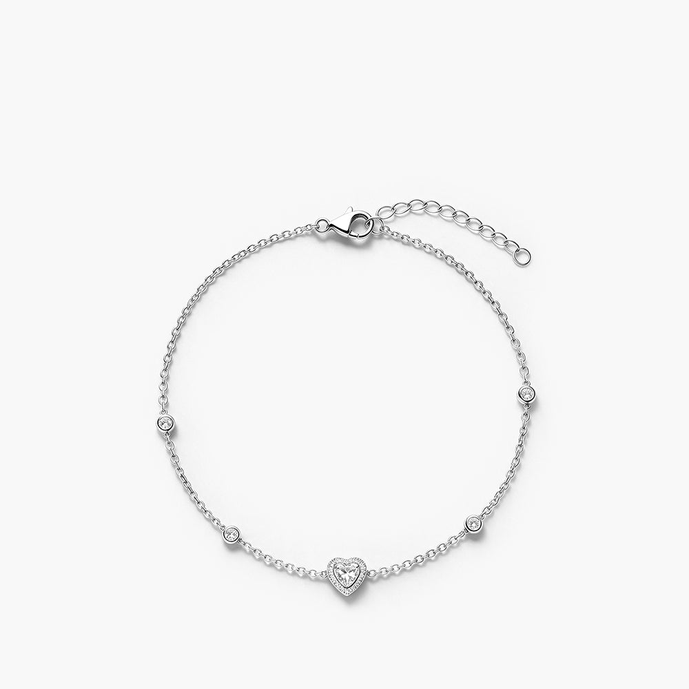 Sweetheart Station Platinum Plated 925 Sterling Silver Anklet