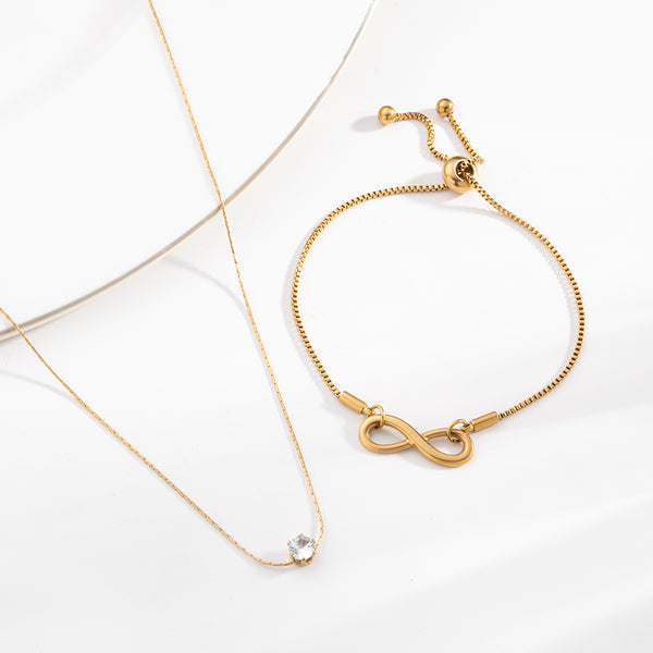 Delicate Diamond Studded Necklace & Infinity Wish Bracelet Combo Set