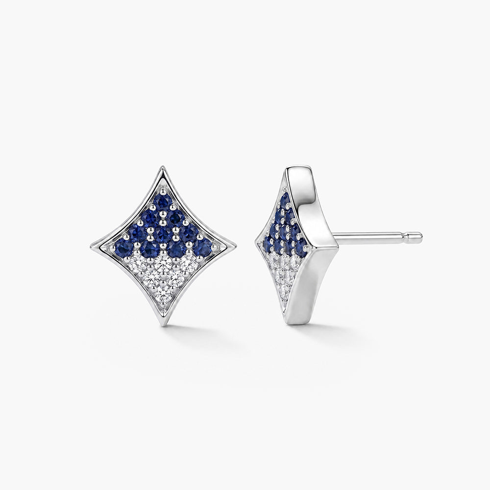 Blue Crystal Cluster Platinum Plated 925 Sterling Silver Earrings