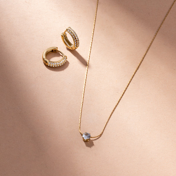 Delicate Diamond Studded Necklace & Diamond Huggie Hoop Earrings Combo Set